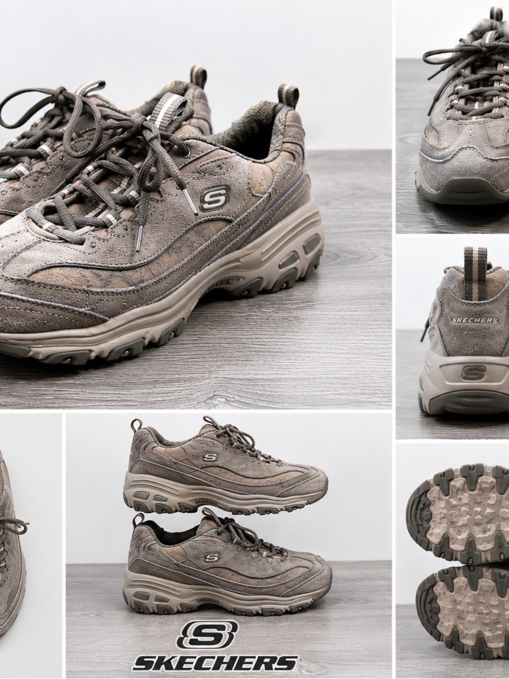 Skechers Taupe Brown Suede Mesh Lace-Up Walking Sneakers Women’s Size 10 - Picture 2 of 13